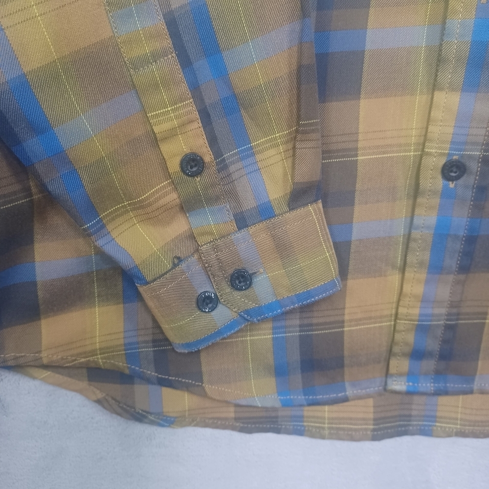 Eddie Bauer Travex Men’s Plaid Button Up Large Flannel Shirt Brown Blue Outdoor - Picture 7 of 13